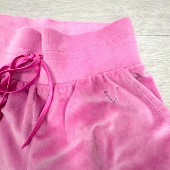 Victorias Secret Pink Velour‎ Jogger Sweatpants Embroidered V Logo Drawstring - Picture 4 of 5
